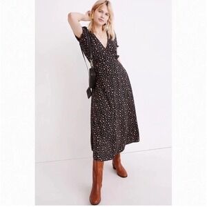 Madewell Dress Size 10 Puff Sleeve Faux Wrap Midi Dress in Stem Scatter ND146